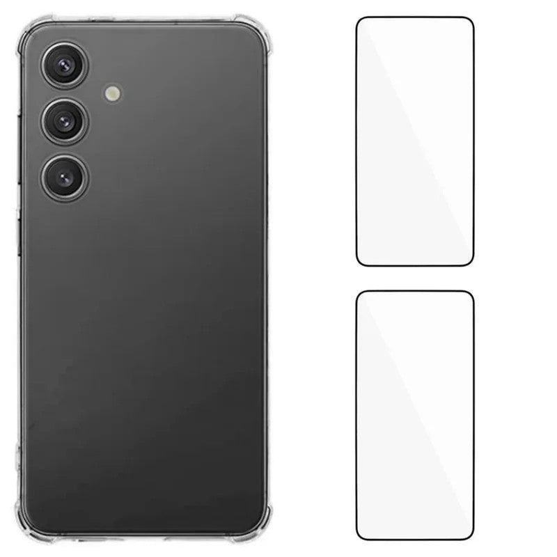 For-Samsung-Galaxy-S25-FE-TPU-Case-WANLONFENG-WL3-Series-1.5mm-Phone-Cover-with-2Pcs-Tempered-Glass-Films-Transparent