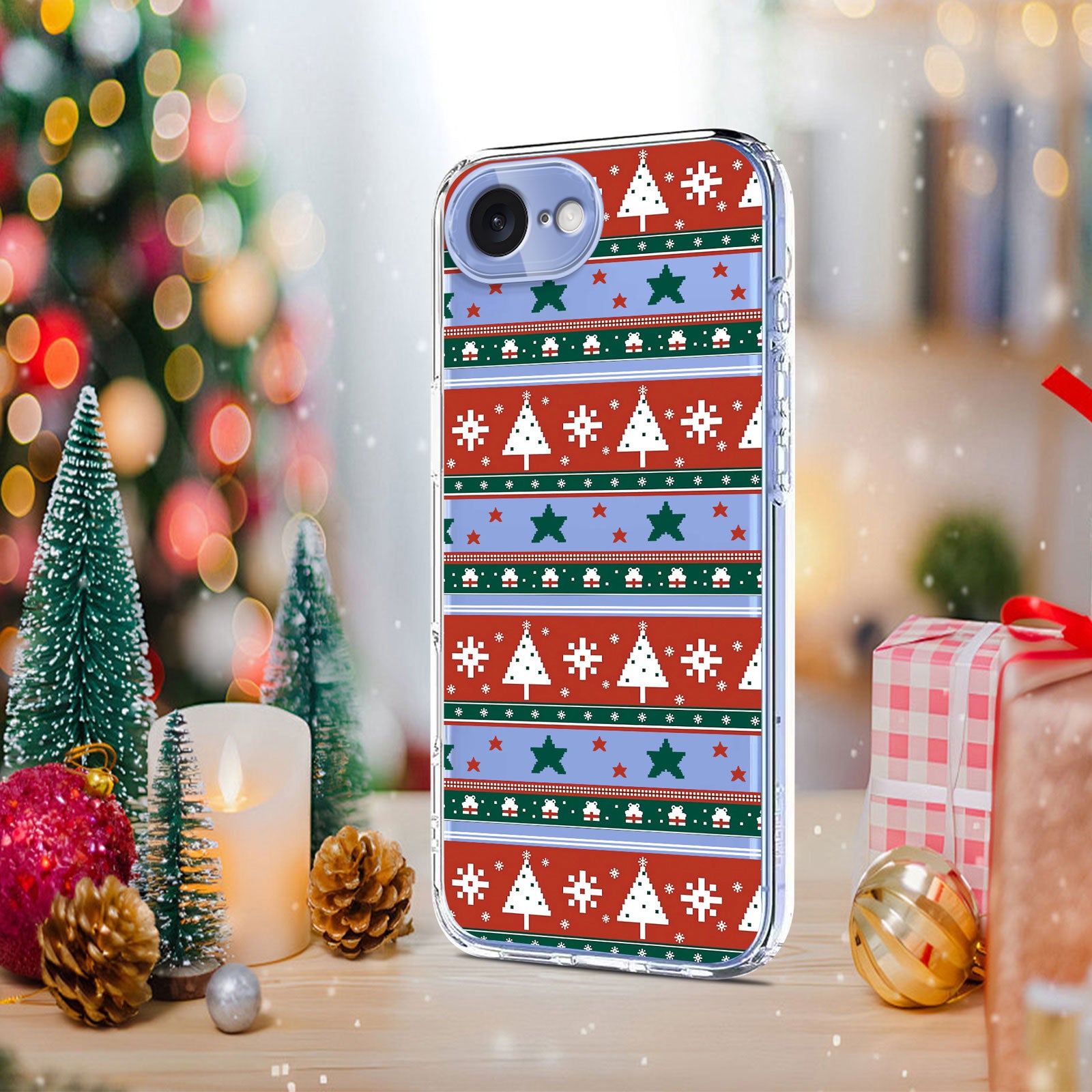 For-iPhone-16e-Case-Christmas-Themed-Pattern-Printing-TPU-Phone-Back-Cover-Christmas-Ribbons