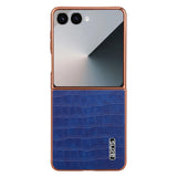 AZNS-For-Samsung-Galaxy-Z-Flip7-5G-Case-Electroplating-Crocodile-Texture-PU-+-PC-Phone-Cover-Blue