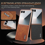 AZNS-For-Samsung-Galaxy-Z-Flip7-5G-Case-Electroplating-Crocodile-Texture-PU-+-PC-Phone-Cover-Blue