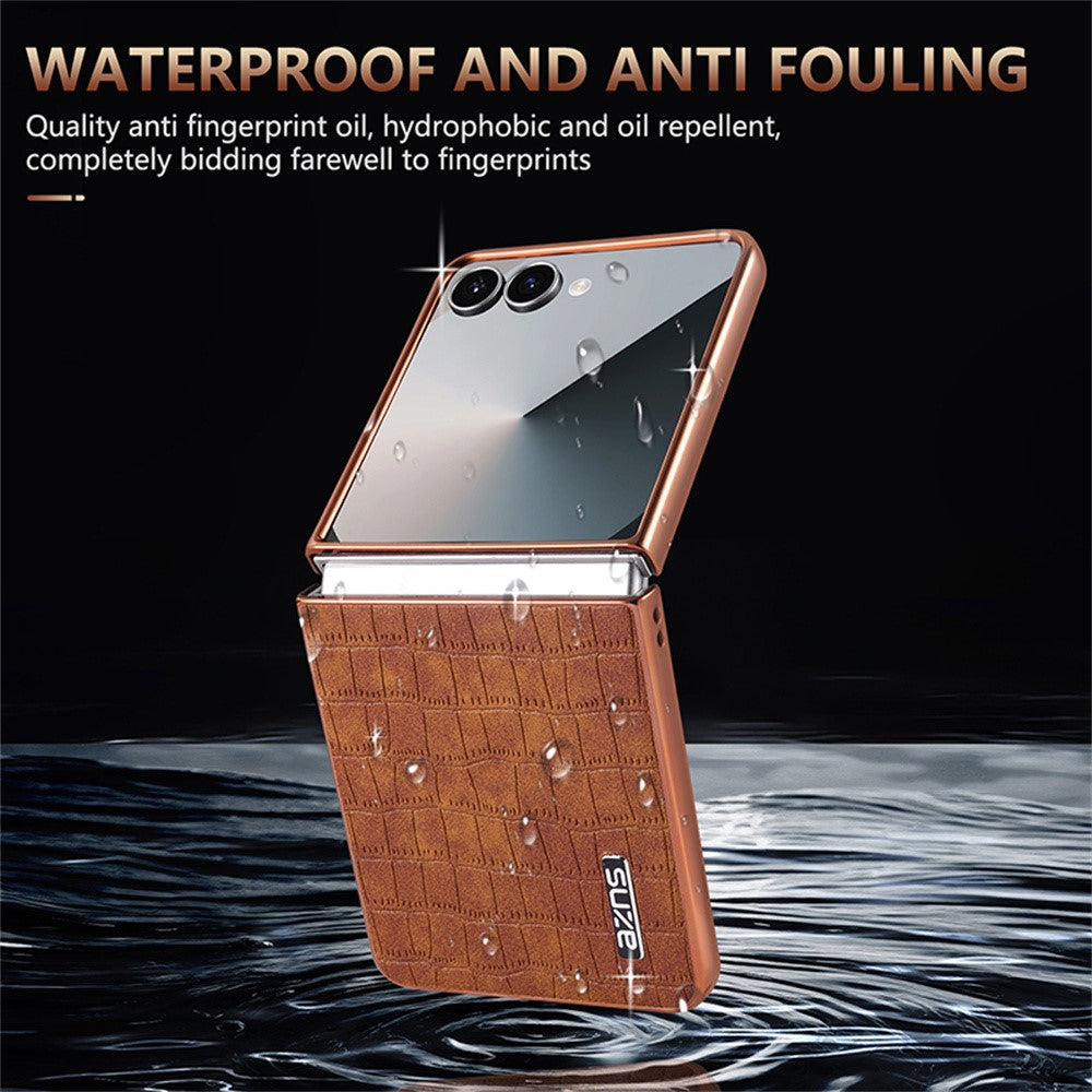 AZNS-For-Samsung-Galaxy-Z-Flip7-5G-Case-Electroplating-Crocodile-Texture-PU-+-PC-Phone-Cover-Blue