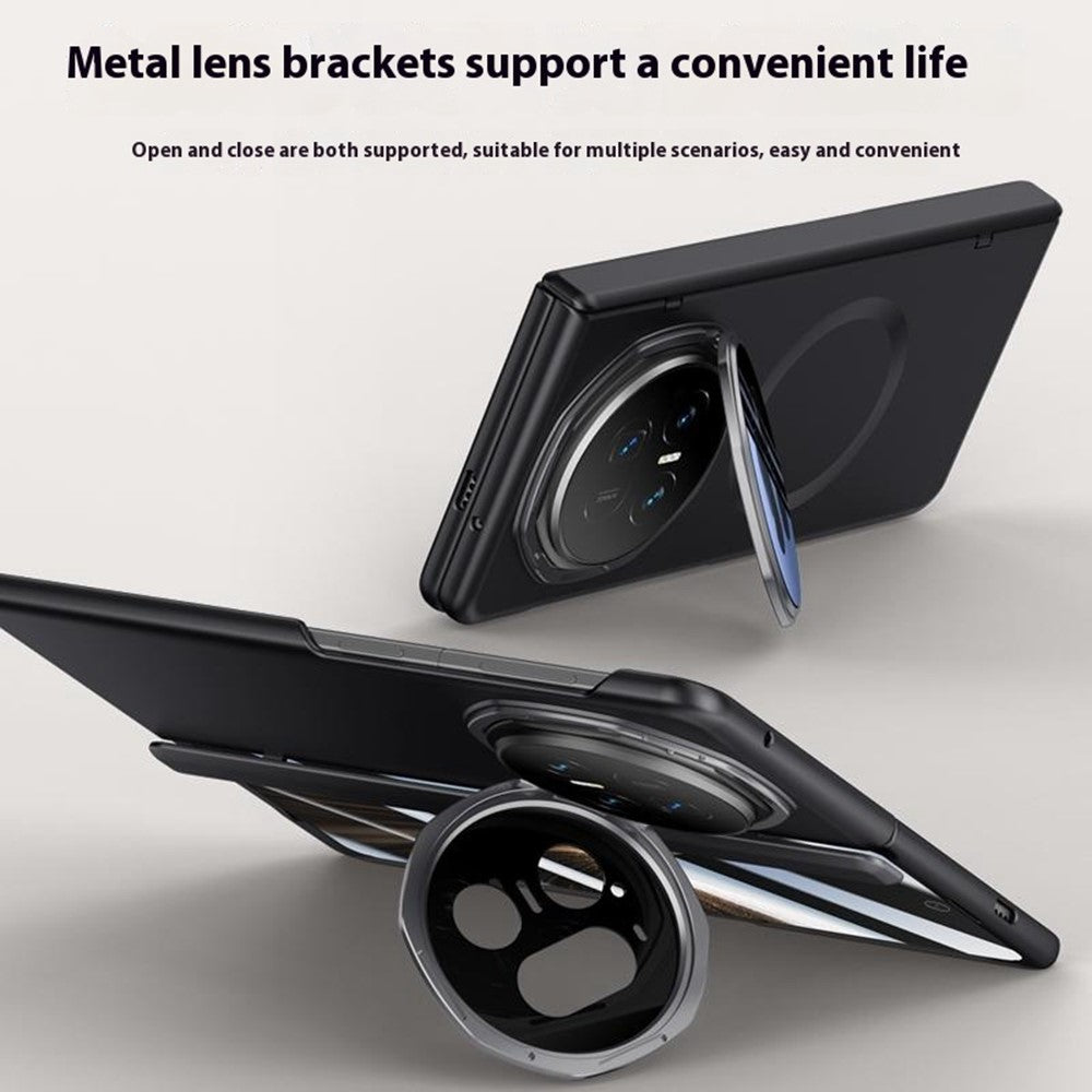 For-Honor-Magic-V5-5G-Magnetic-Case-Hard-PC-Phone-Cover-with-HD-Tempered-Glass-Film,-Lens-Kickstand-Black