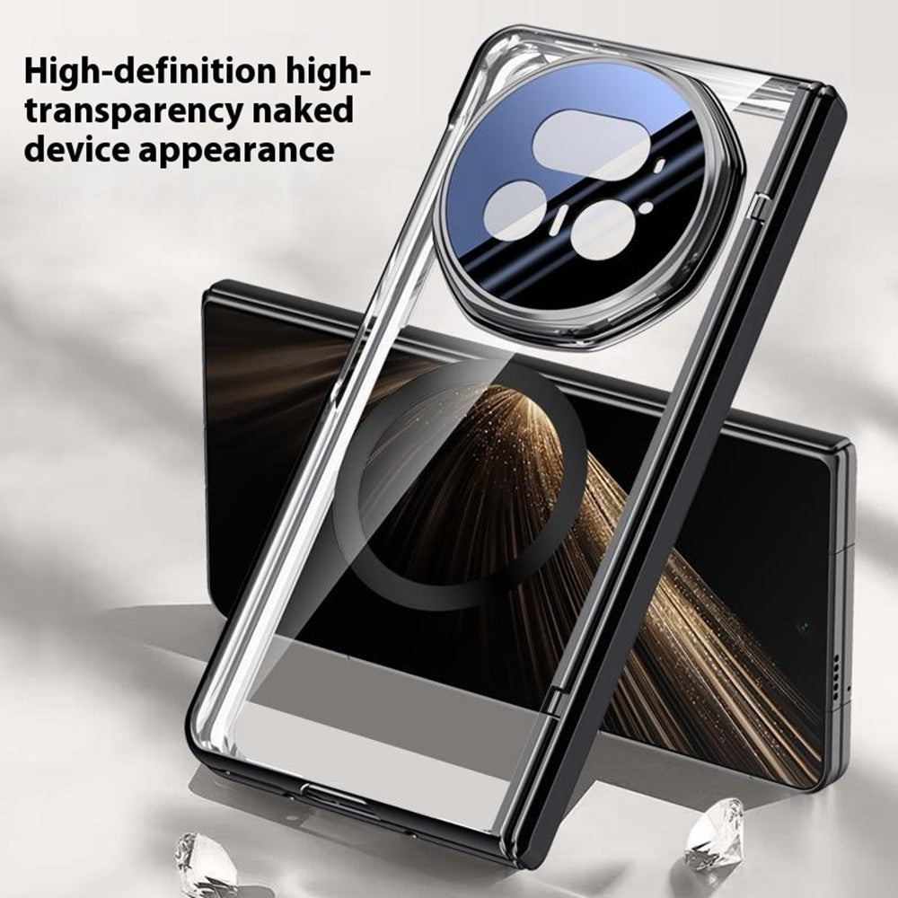 For-Honor-Magic-V5-5G-Magnetic-Case-PC-+-Acrylic-Phone-Cover-with-Anti-Spy-Screen-Protector,-Lens-Kickstand-Silver