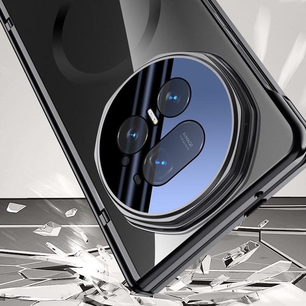 For-Honor-Magic-V5-5G-Magnetic-Case-PC-+-Acrylic-Phone-Cover-with-Anti-Spy-Screen-Protector,-Lens-Kickstand-Silver