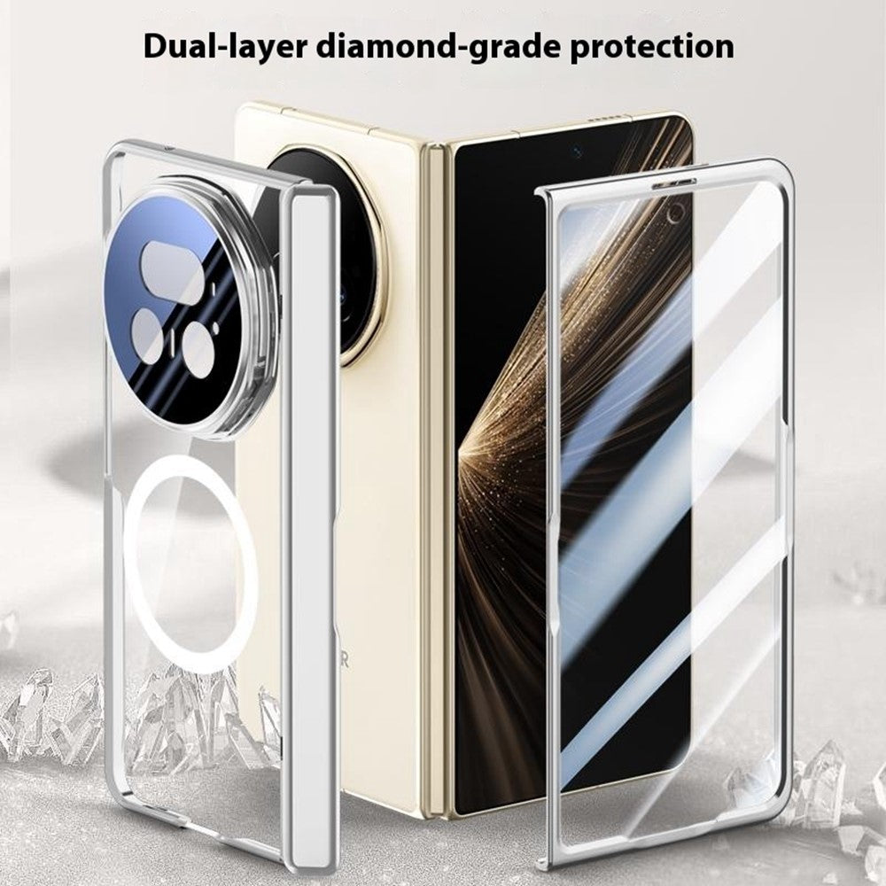 For-Honor-Magic-V5-5G-Magnetic-Case-PC-+-Acrylic-Phone-Cover-with-Anti-Spy-Screen-Protector,-Lens-Kickstand-Black