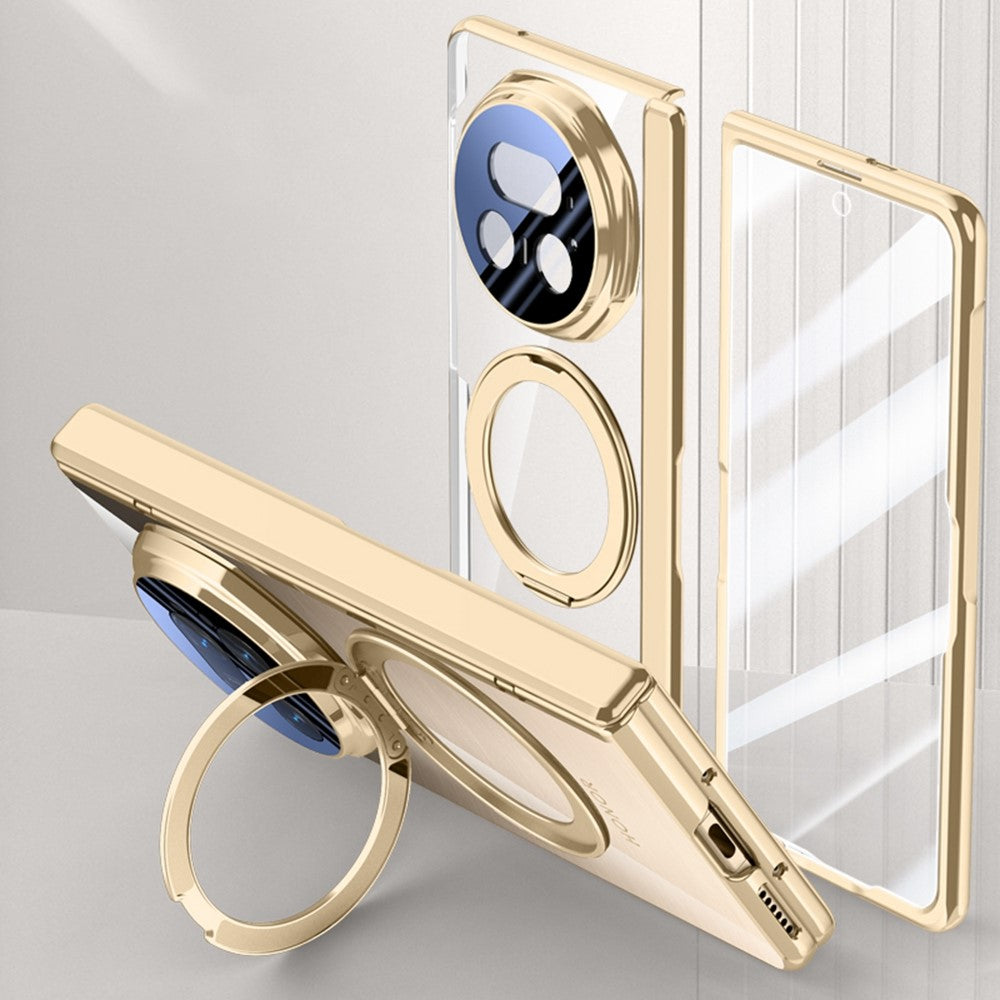 For-Honor-Magic-V5-5G-Case-Compatible-with-MagSafe-Kickstand-Electroplated-PC-Phone-Cover-with-Screen-Protector-Gold