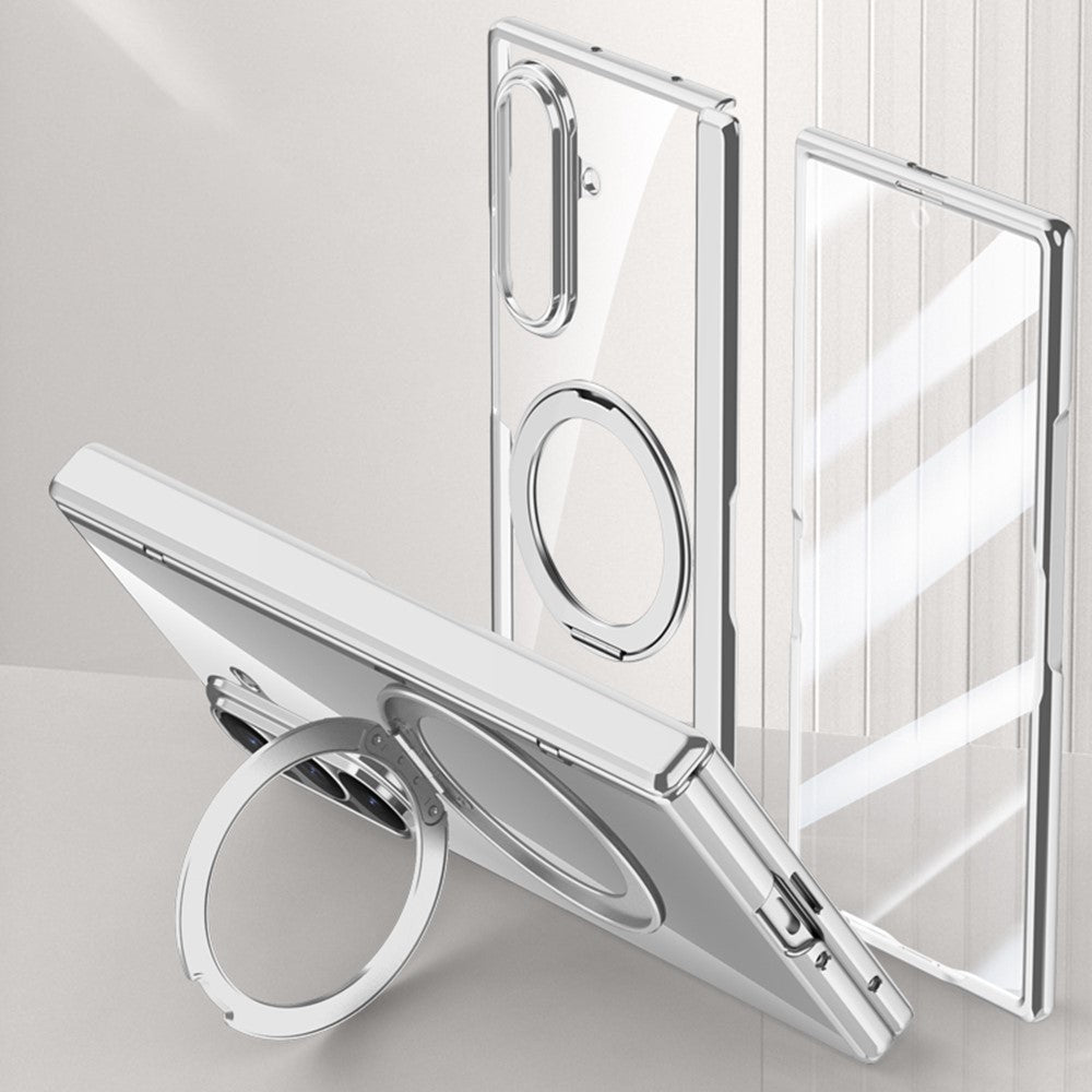 For-Samsung-Galaxy-Z-Fold7-5G-Case-Compatible-with-MagSafe-Kickstand-Electroplated-PC-Phone-Cover-with-Screen-Protector-Silver