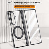 For-Samsung-Galaxy-Z-Fold7-5G-Case-Compatible-with-MagSafe-Kickstand-Electroplated-PC-Phone-Cover-with-Screen-Protector-Silver