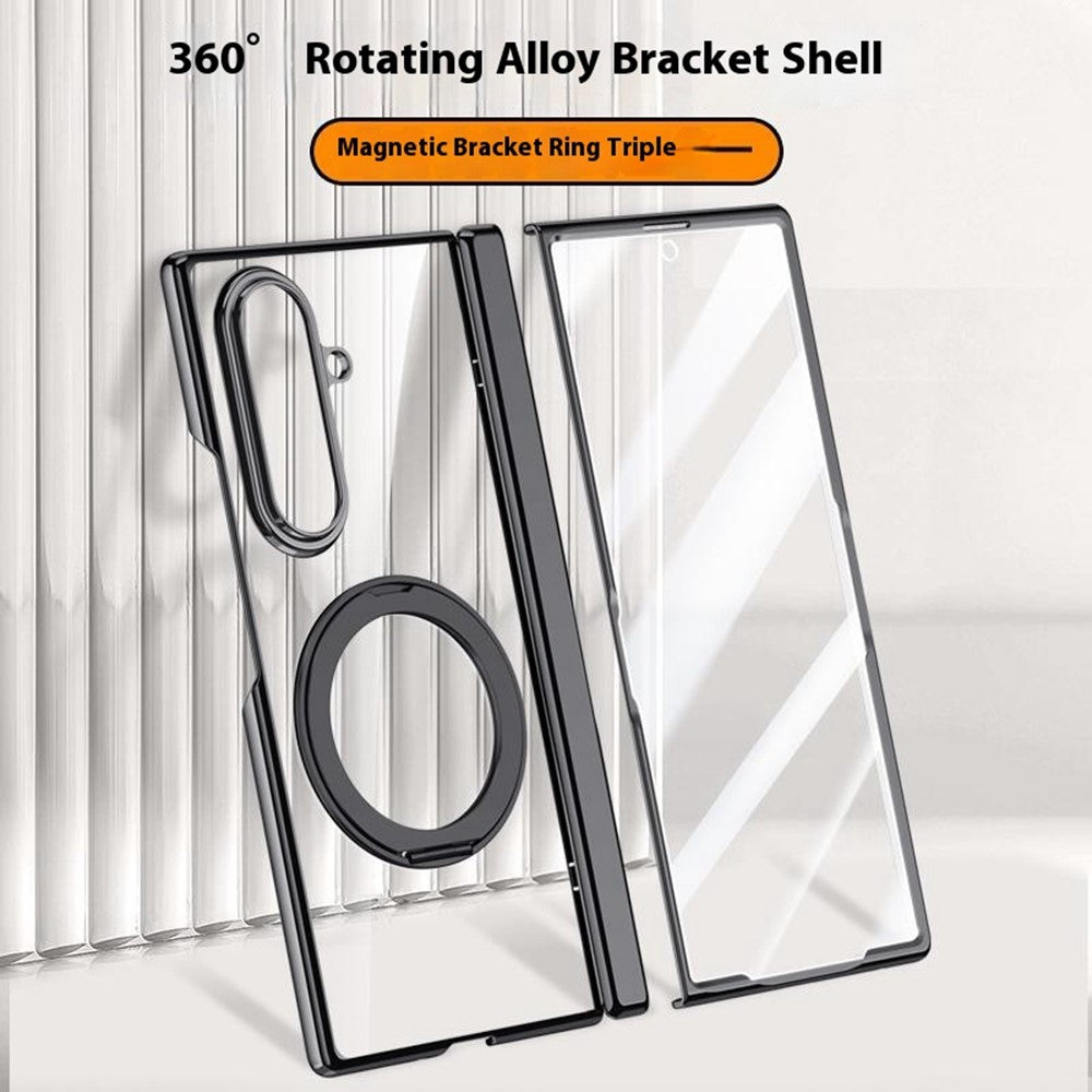 For-Samsung-Galaxy-Z-Fold7-5G-Case-Compatible-with-MagSafe-Kickstand-Electroplated-PC-Phone-Cover-with-Screen-Protector-Silver