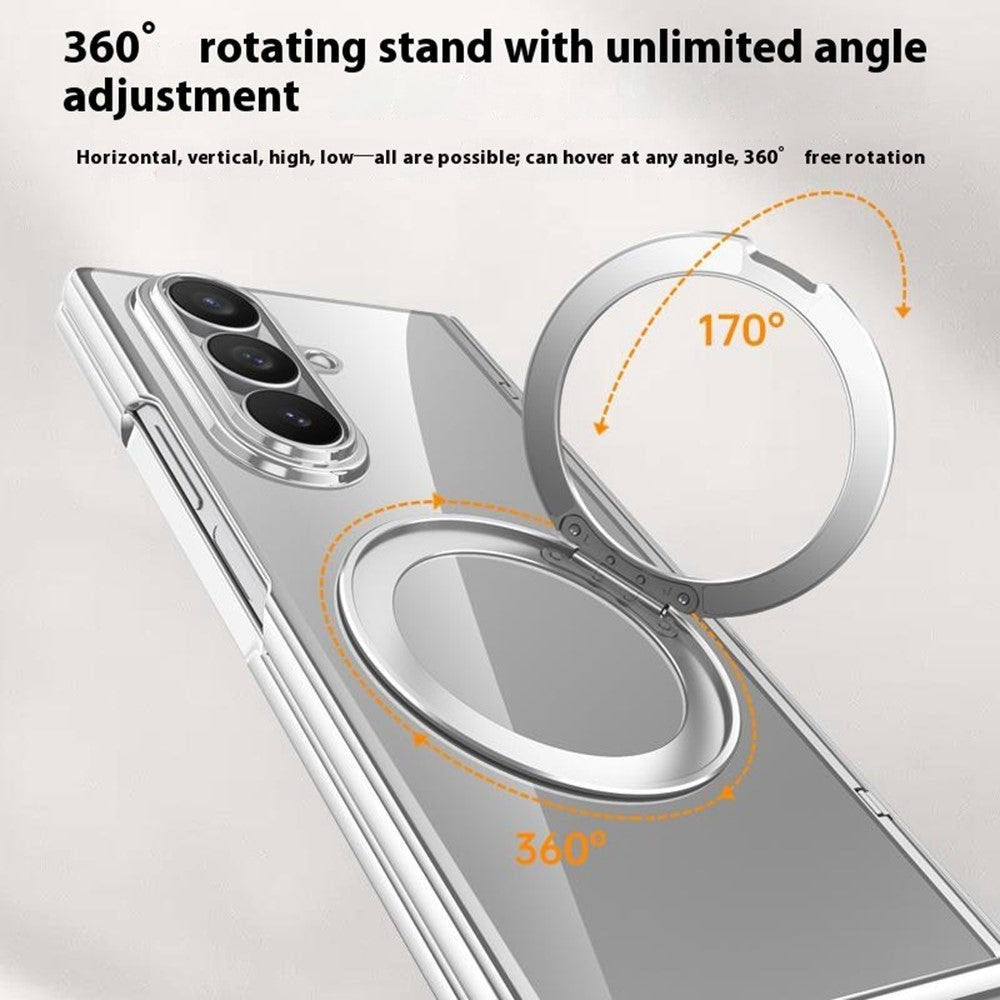 For-Samsung-Galaxy-Z-Fold7-5G-Case-Compatible-with-MagSafe-Kickstand-Electroplated-PC-Phone-Cover-with-Screen-Protector-Silver