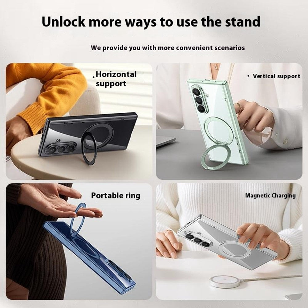 For-Samsung-Galaxy-Z-Fold7-5G-Case-Compatible-with-MagSafe-Kickstand-Electroplated-PC-Phone-Cover-with-Screen-Protector-Silver