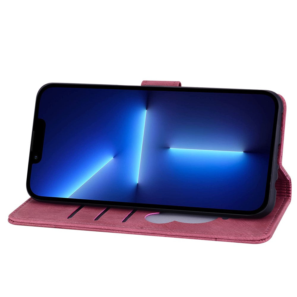 For-iPhone-17-Case-Cherry-Blossom-Cat-Imprinted-Leather-Phone-Cover-with-Wrist-Strap-Red