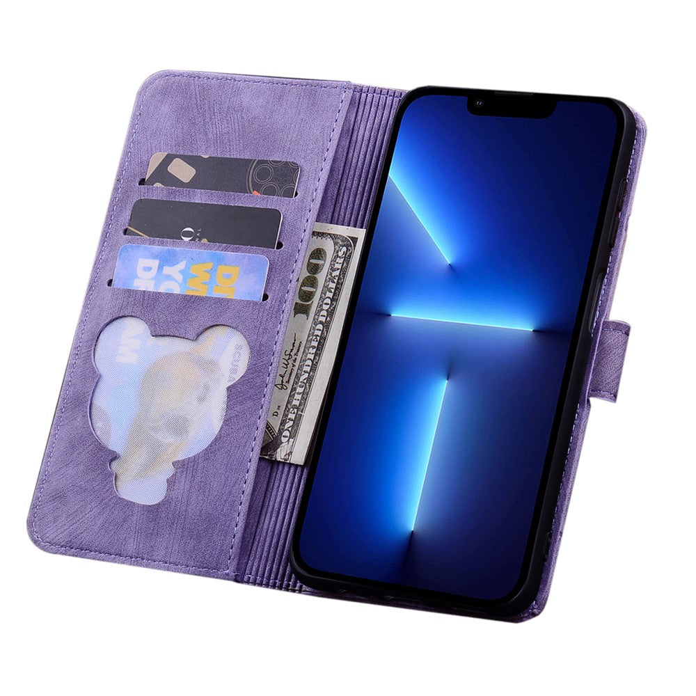 For-iPhone-17-Case-Cherry-Blossom-Cat-Imprinted-Leather-Phone-Cover-with-Wrist-Strap-Purple