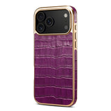 DENIOR-For-iPhone-17-Pro-Max-Case-Genuine-Cow-Leather-Crocodile-Texture-Electroplating-Phone-Cover-Purple