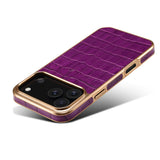 DENIOR-For-iPhone-17-Pro-Max-Case-Genuine-Cow-Leather-Crocodile-Texture-Electroplating-Phone-Cover-Purple