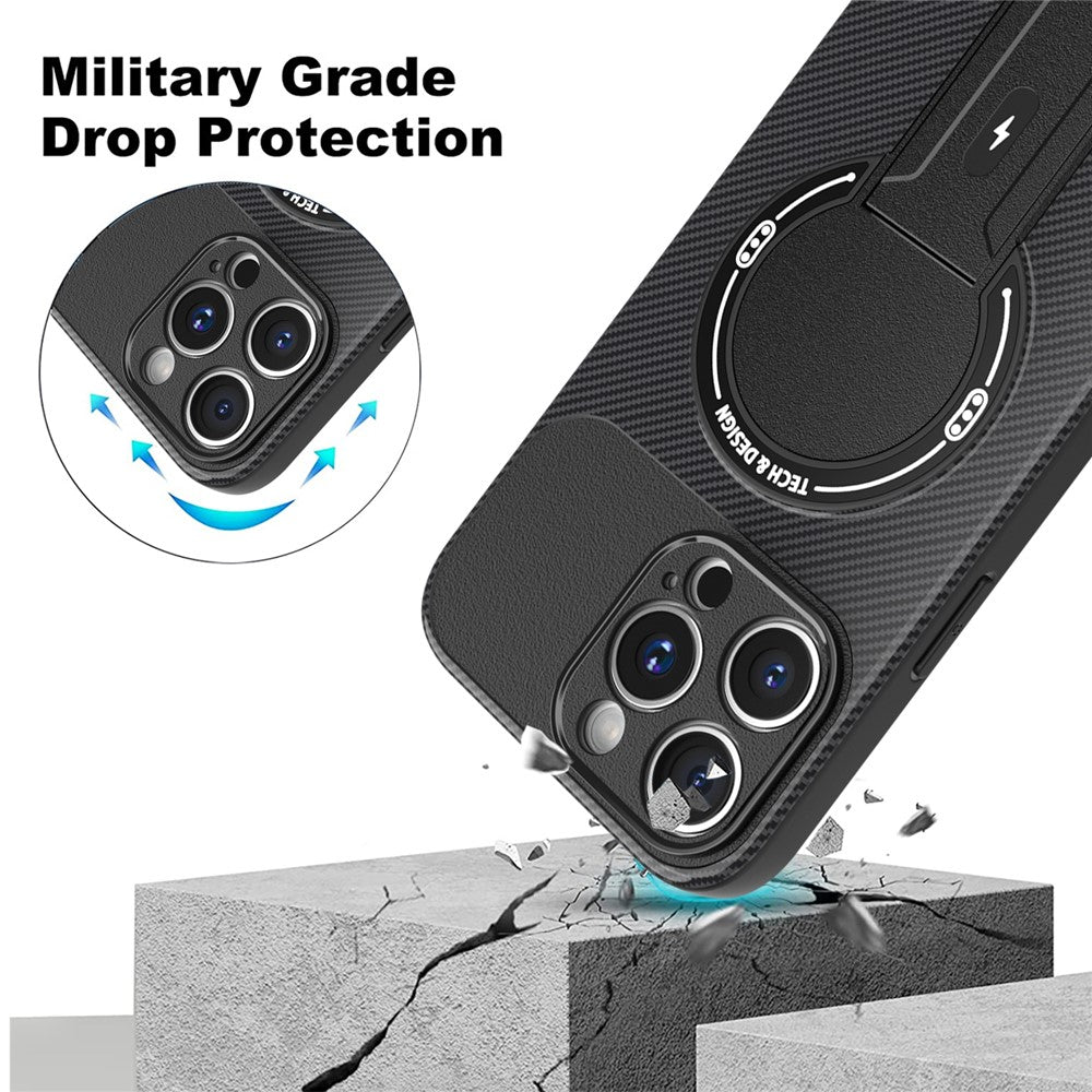 For-iPhone-12-Pro-Case-with-Kickstand-Carbon-Fiber-Texture-PC-+-TPU-Phone-Cover-Red