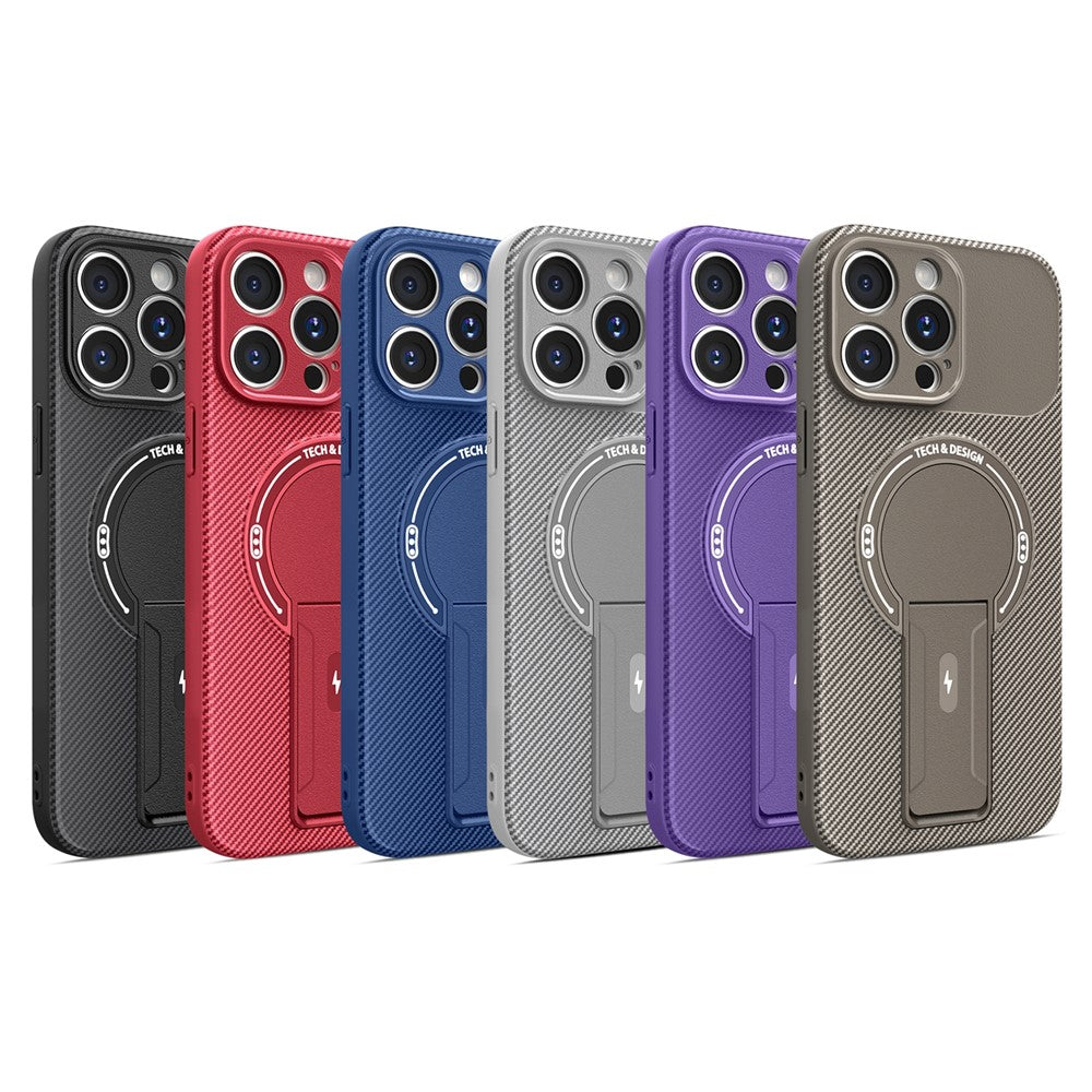 For-iPhone-12-Pro-Case-with-Kickstand-Carbon-Fiber-Texture-PC-+-TPU-Phone-Cover-Red