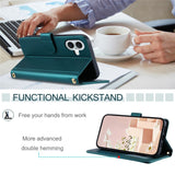 For-iPhone-17-Case-Wallet-Rhombus-Grid-PU-Leather-Phone-Cover-with-Shoulder-Strap-/-Wrist-Strap-Green