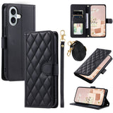 For-iPhone-17-Case-Wallet-Rhombus-Grid-PU-Leather-Phone-Cover-with-Shoulder-Strap-/-Wrist-Strap-Black