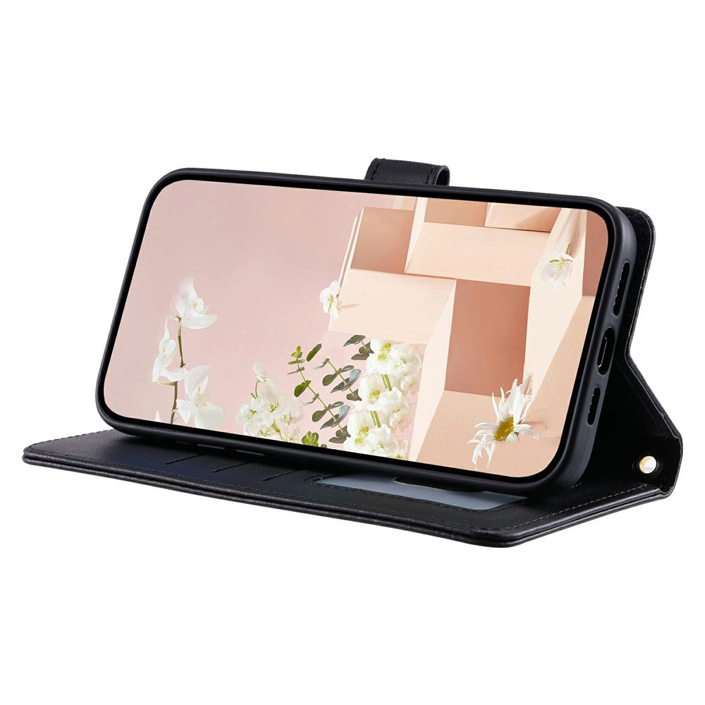 For-iPhone-17-Case-Wallet-Rhombus-Grid-PU-Leather-Phone-Cover-with-Shoulder-Strap-/-Wrist-Strap-Black