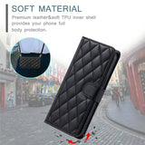 For-iPhone-17-Case-Wallet-Rhombus-Grid-PU-Leather-Phone-Cover-with-Shoulder-Strap-/-Wrist-Strap-Black