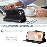 For-iPhone-17-Case-Wallet-Rhombus-Grid-PU-Leather-Phone-Cover-with-Shoulder-Strap-/-Wrist-Strap-Black