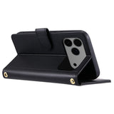 For-iPhone-17-Pro-Max-Case-Wallet-Rhombus-Grid-PU-Leather-Phone-Cover-with-Shoulder-Strap-/-Wrist-Strap-Black