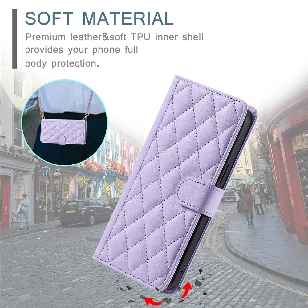 For-Samsung-Galaxy-A17-5G-/-A17-4G-/-A26-5G-/-A16-5G-/-A16-4G-Case-Wallet-Rhombus-Grid-PU-Leather-Phone-Cover-with-Shoulder-Strap-/-Wrist-Strap-Purple