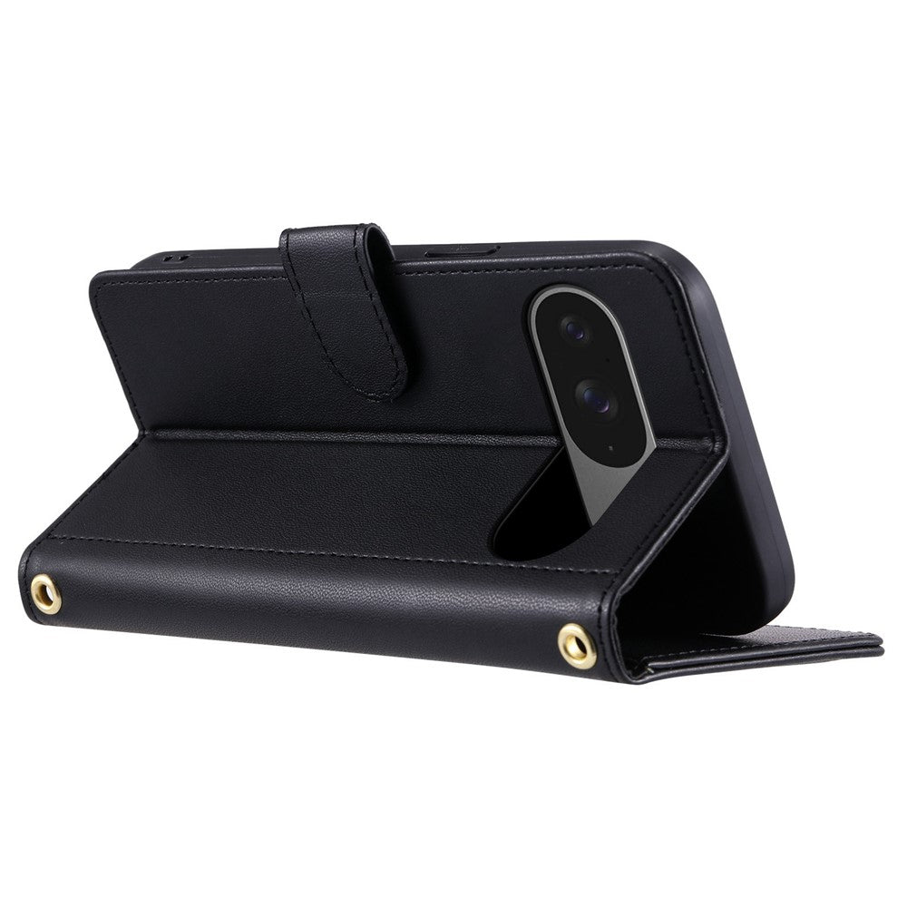 For-Google-Pixel-10-Pro-/-10-/-9-Pro-/-9-Case-Wallet-Rhombus-Grid-PU-Leather-Phone-Cover-with-Shoulder-Strap-/-Wrist-Strap-Black