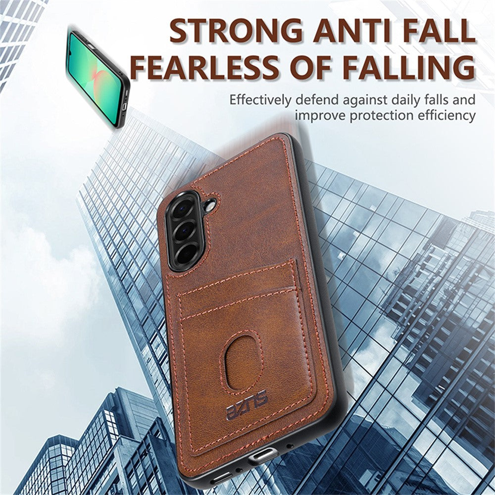 AZNS-K1-Series-For-Samsung-Galaxy-S25-FE-Case-Calf-Texture-Anti-Drop-PU-+-TPU-Phone-Cover-Coffee