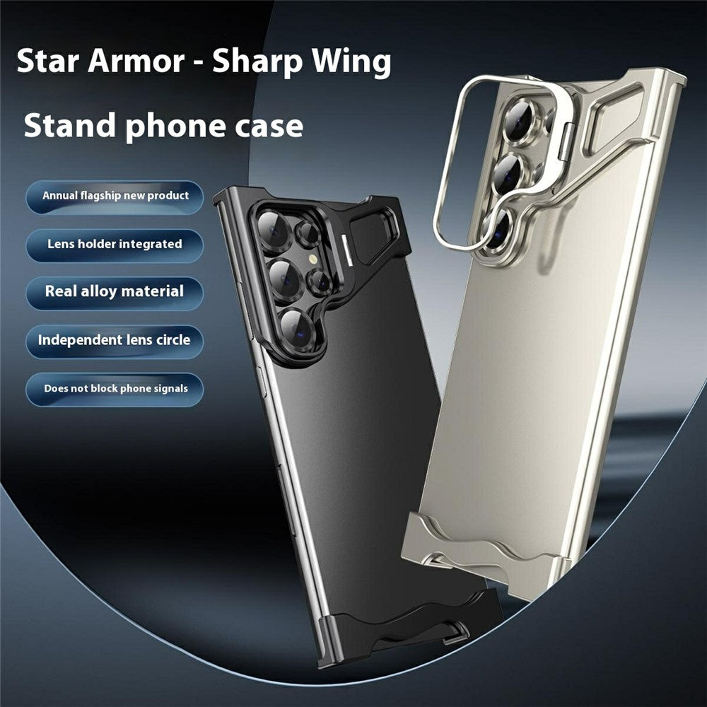 For-Samsung-Galaxy-S22-Ultra-5G-Bumper-Case-Lens-Kickstand-Heat-Dissipating-Metal-Corner-Phone-Cover-Desert-Gold