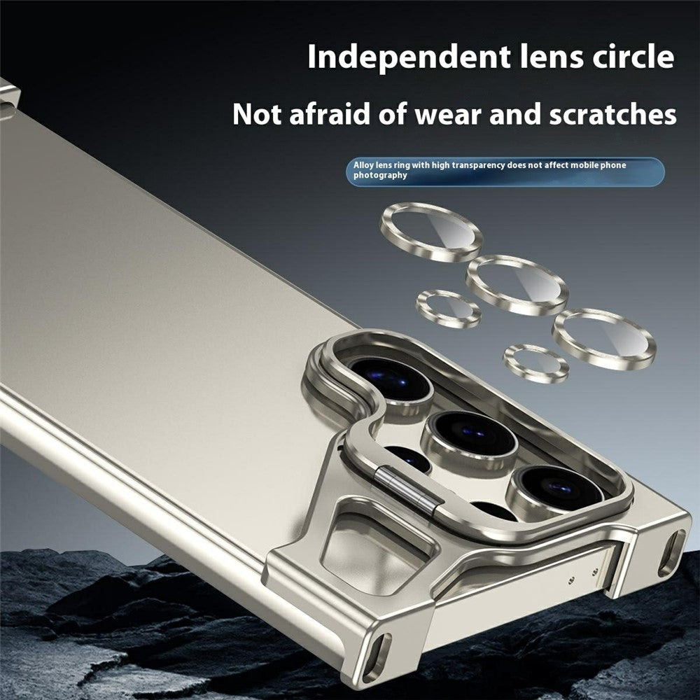 For-Samsung-Galaxy-S22-Ultra-5G-Bumper-Case-Lens-Kickstand-Heat-Dissipating-Metal-Corner-Phone-Cover-Desert-Gold