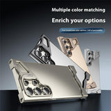 For-Samsung-Galaxy-S22-Ultra-5G-Bumper-Case-Lens-Kickstand-Heat-Dissipating-Metal-Corner-Phone-Cover-Desert-Gold