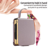 For-Samsung-Galaxy-Z-Flip7-5G-Case-PU-Leather-+-PC-Tote-Phone-Cover-with-Mirror-Purple