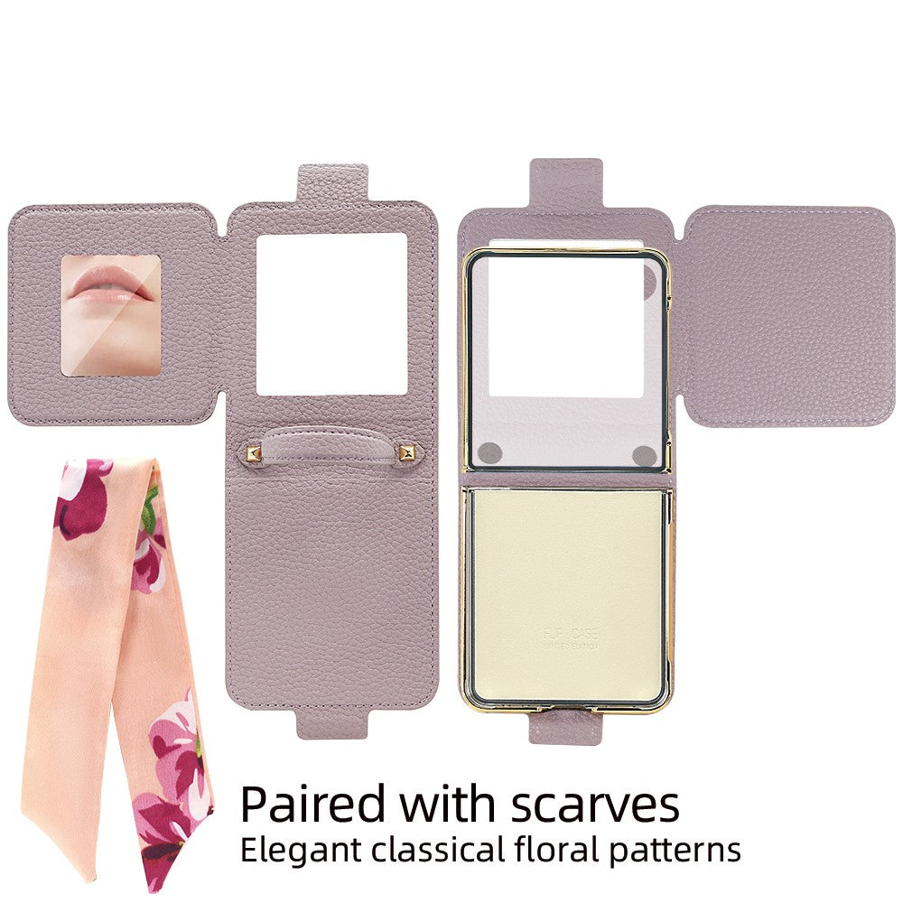 For-Samsung-Galaxy-Z-Flip7-5G-Case-PU-Leather-+-PC-Tote-Phone-Cover-with-Mirror-Purple