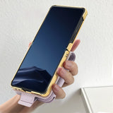 For-Samsung-Galaxy-Z-Flip7-5G-Case-PU-Leather-+-PC-Tote-Phone-Cover-with-Mirror-Purple