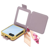 For-Samsung-Galaxy-Z-Flip7-5G-Case-PU-Leather-+-PC-Tote-Phone-Cover-with-Mirror-Purple