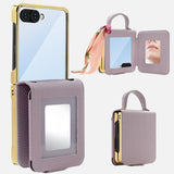 For-Samsung-Galaxy-Z-Flip7-5G-Case-PU-Leather-+-PC-Tote-Phone-Cover-with-Mirror-Purple