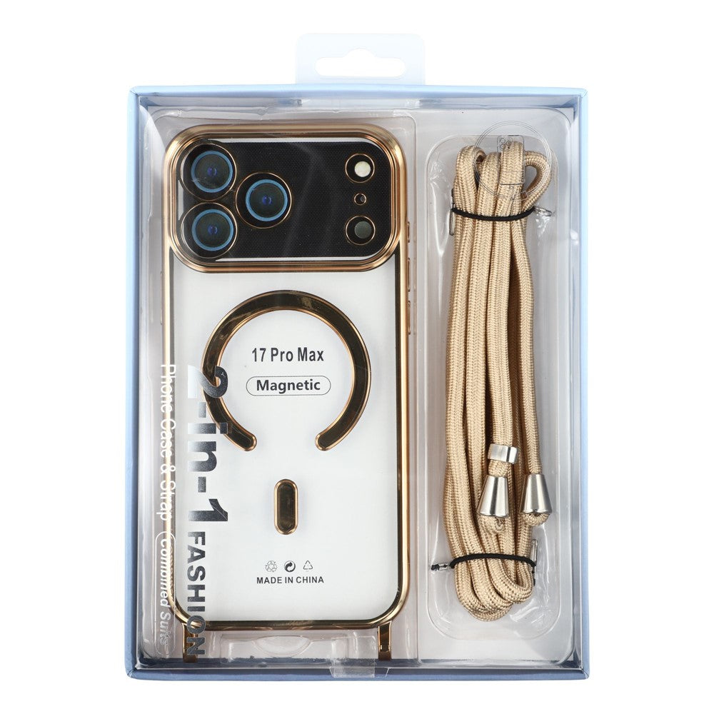 For-iPhone-17-Pro-Max-Case-Compatible-with-MagSafe-Electroplating-Edge-TPU-Phone-Cover-with-Screen-Film-/-Shoulder-Strap-Purple