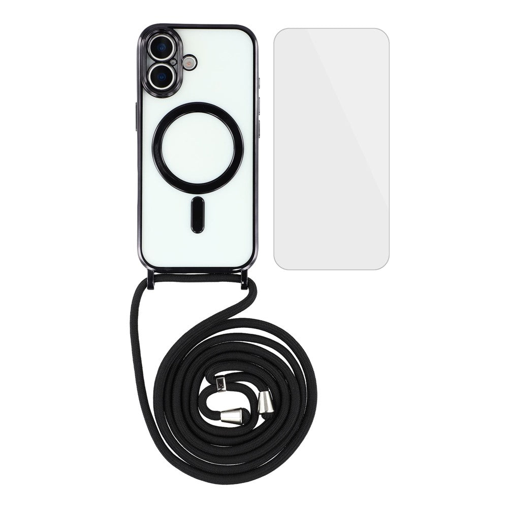 For-iPhone-17-Case-Compatible-with-MagSafe-Electroplating-Edge-TPU-Phone-Cover-with-Screen-Film-/-Shoulder-Strap-Black