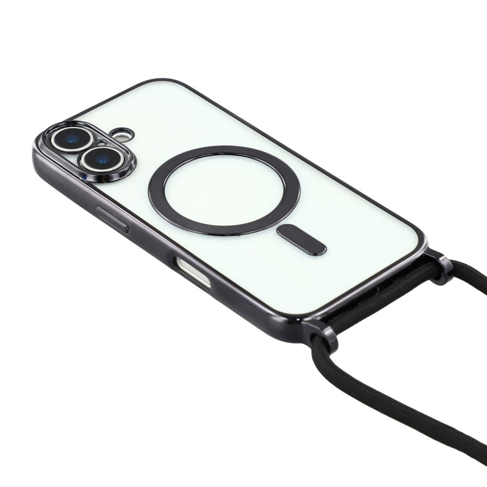 For-iPhone-17-Case-Compatible-with-MagSafe-Electroplating-Edge-TPU-Phone-Cover-with-Screen-Film-/-Shoulder-Strap-Black