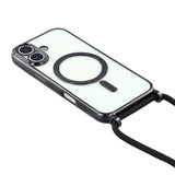 For-iPhone-17-Case-Compatible-with-MagSafe-Electroplating-Edge-TPU-Phone-Cover-with-Screen-Film-/-Shoulder-Strap-Black