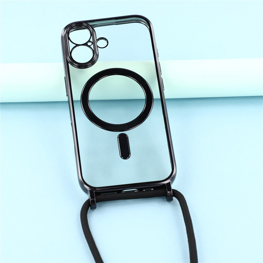 For-iPhone-17-Case-Compatible-with-MagSafe-Electroplating-Edge-TPU-Phone-Cover-with-Screen-Film-/-Shoulder-Strap-Black