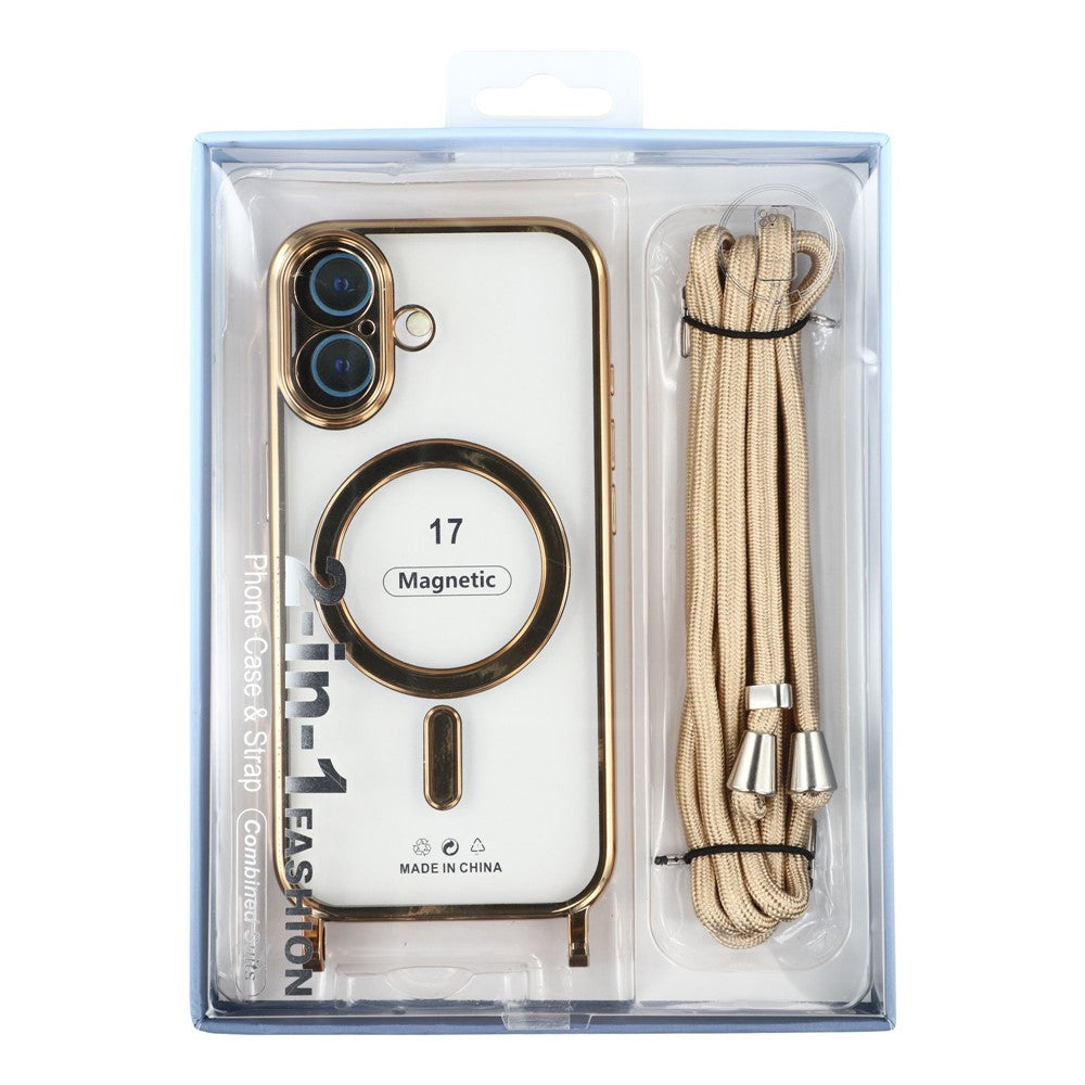 For-iPhone-17-Case-Compatible-with-MagSafe-Electroplating-Edge-TPU-Phone-Cover-with-Screen-Film-/-Shoulder-Strap-Black