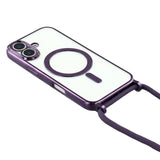 For-iPhone-17-Case-Compatible-with-MagSafe-Electroplating-Edge-TPU-Phone-Cover-with-Screen-Film-/-Shoulder-Strap-Purple