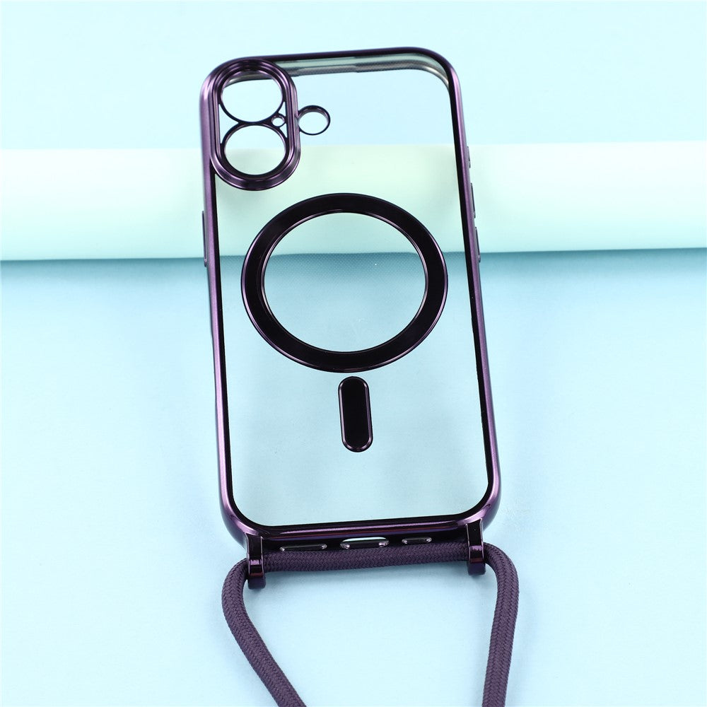 For-iPhone-17-Case-Compatible-with-MagSafe-Electroplating-Edge-TPU-Phone-Cover-with-Screen-Film-/-Shoulder-Strap-Purple