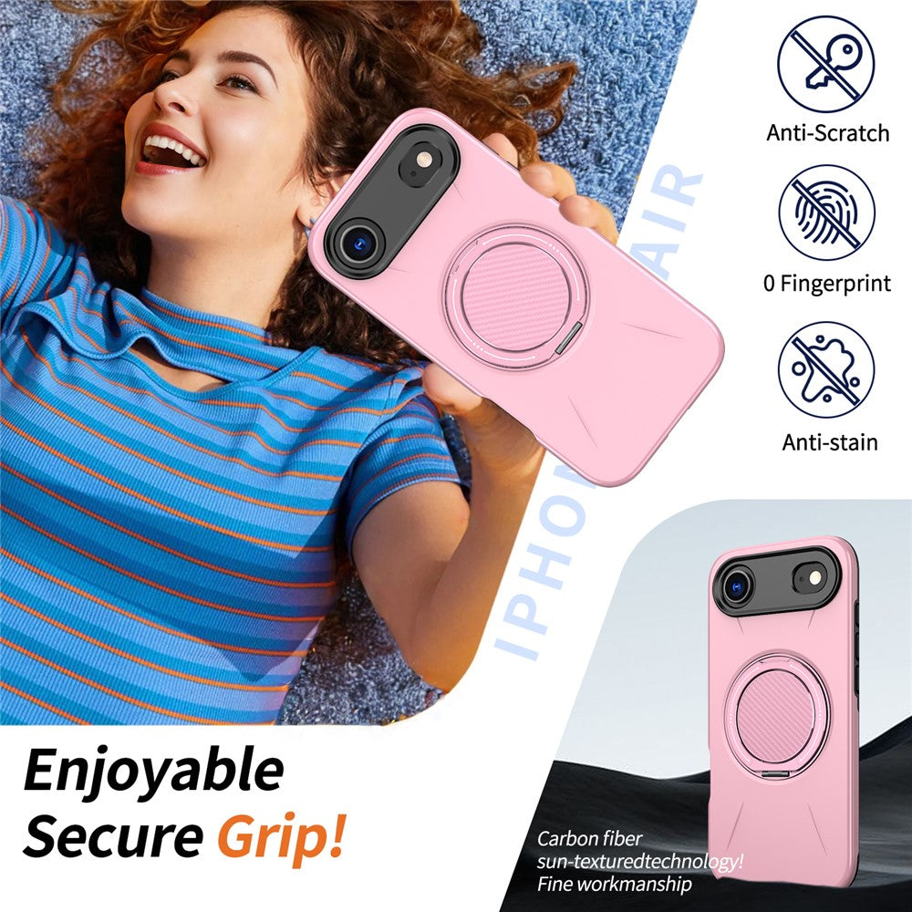 For-iPhone-Air-Magnetic-Case-Rotating-Kickstand-TPU-+-PC-Phone-Cover-Pink