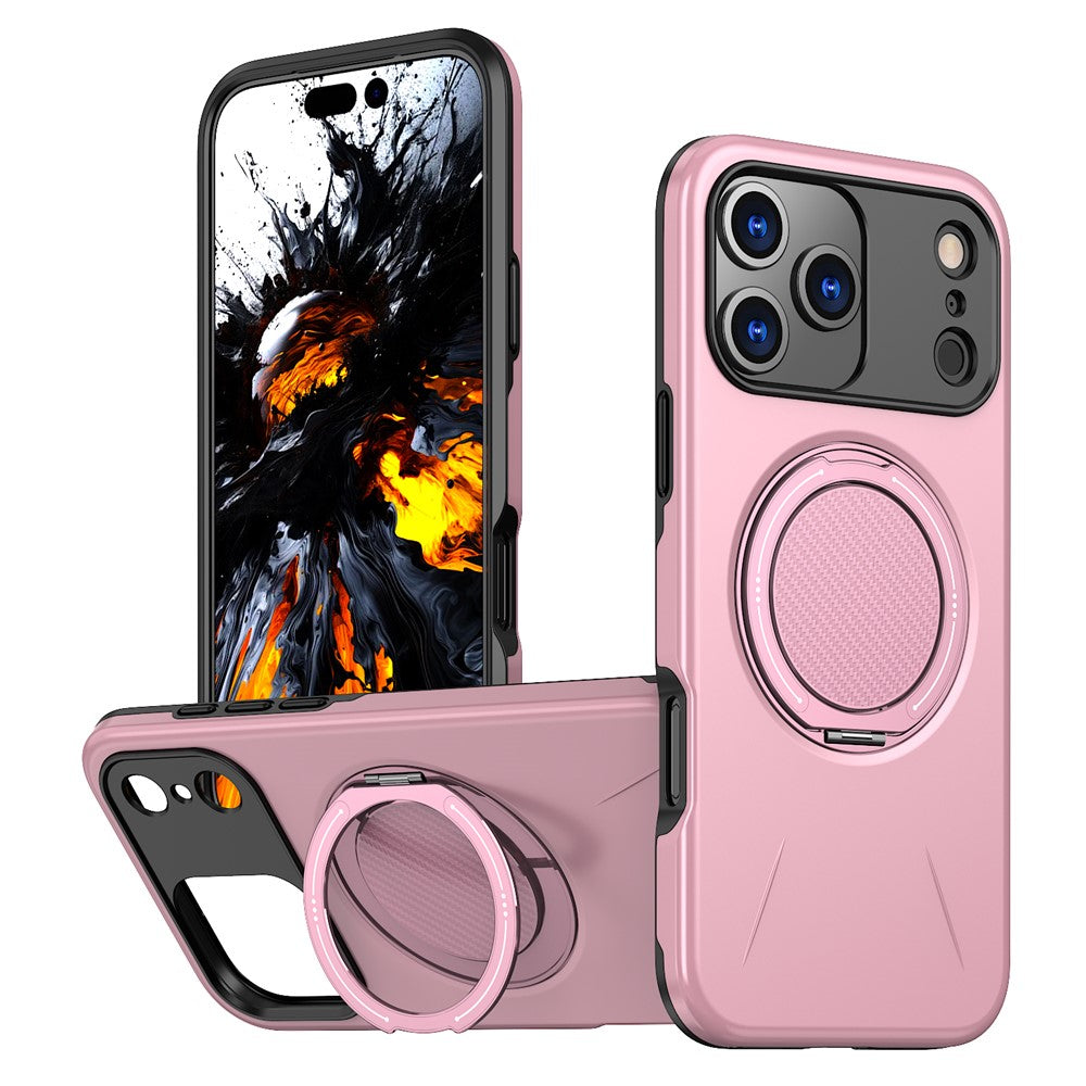 For-iPhone-17-Pro-Max-Magnetic-Case-Rotating-Kickstand-TPU-+-PC-Phone-Cover-Pink