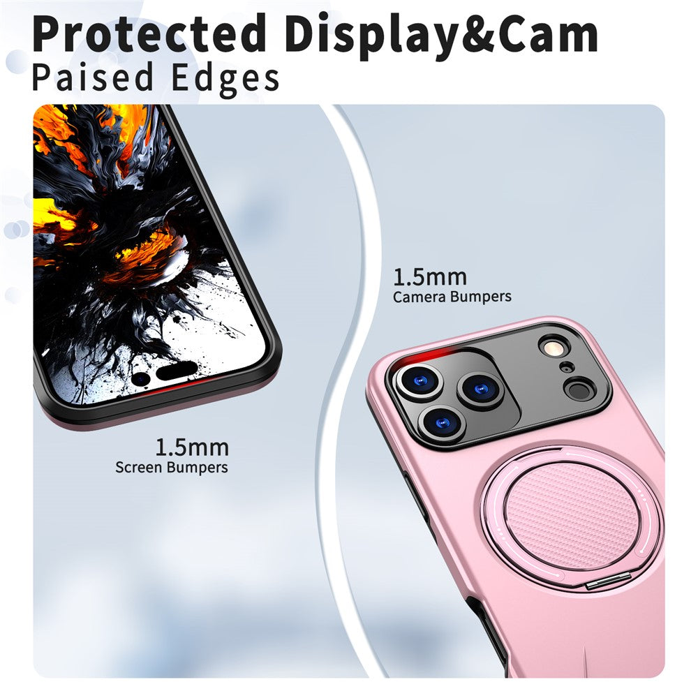 For-iPhone-17-Pro-Max-Magnetic-Case-Rotating-Kickstand-TPU-+-PC-Phone-Cover-Pink
