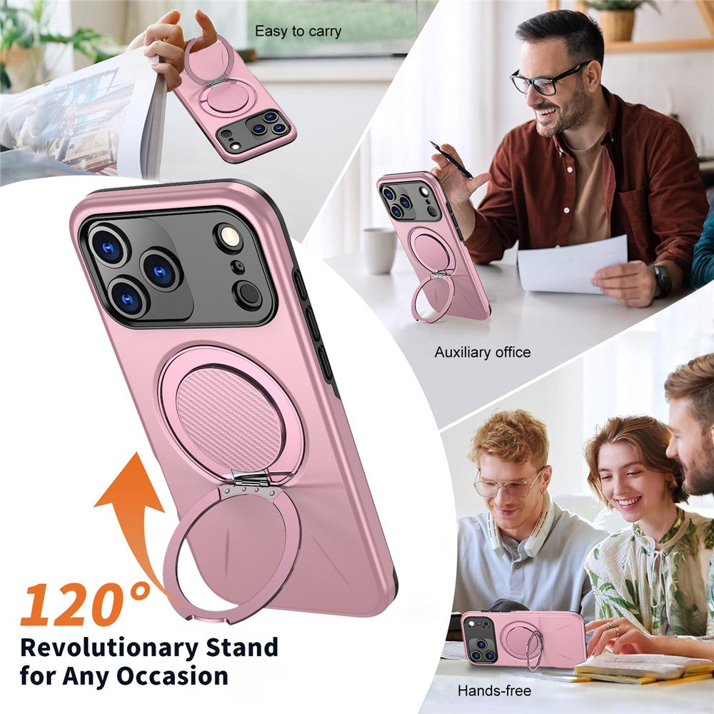 For-iPhone-17-Pro-Max-Magnetic-Case-Rotating-Kickstand-TPU-+-PC-Phone-Cover-Pink